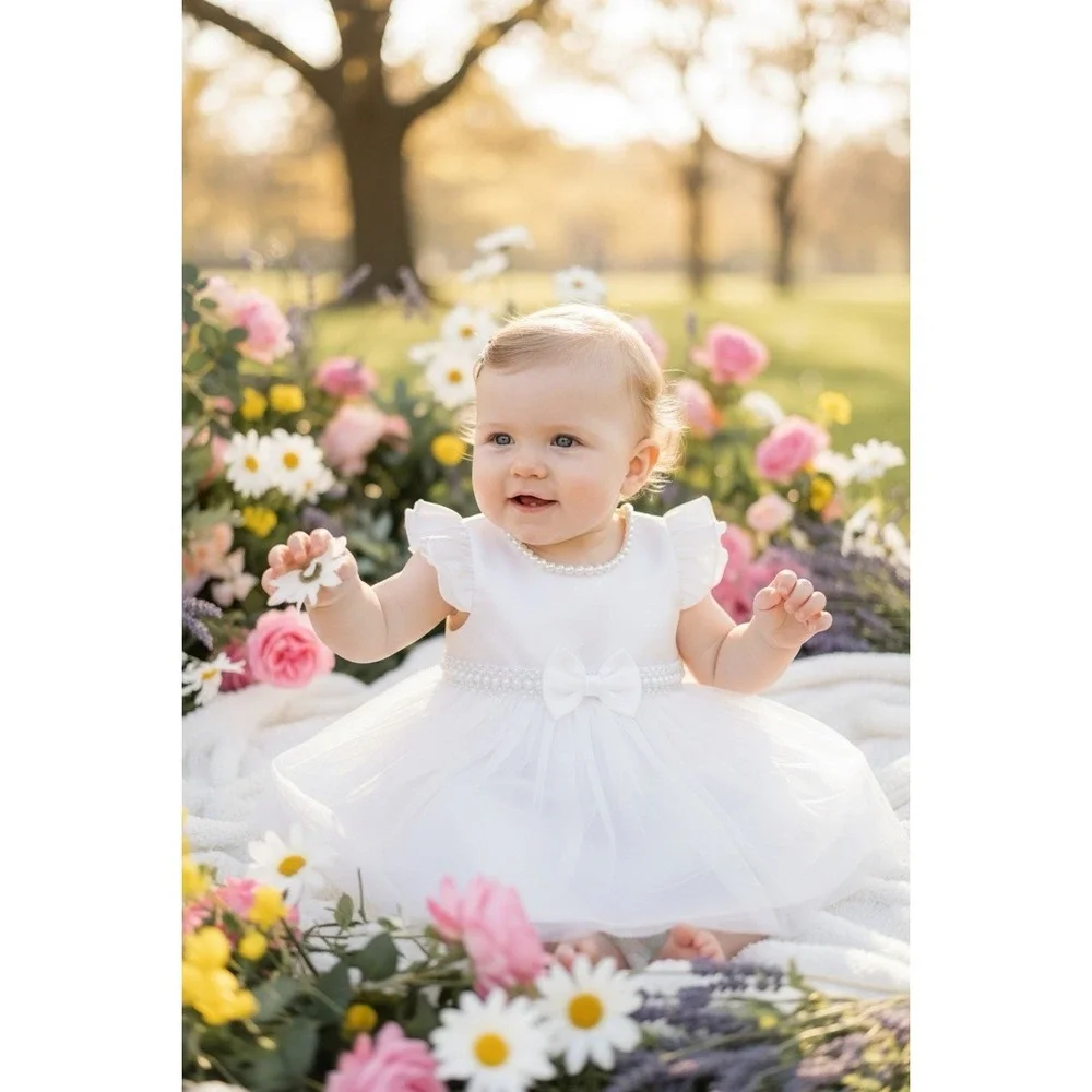 Couture Princess Dress White Bling Baby Girls Size 6 Months Party Holiday Pearls